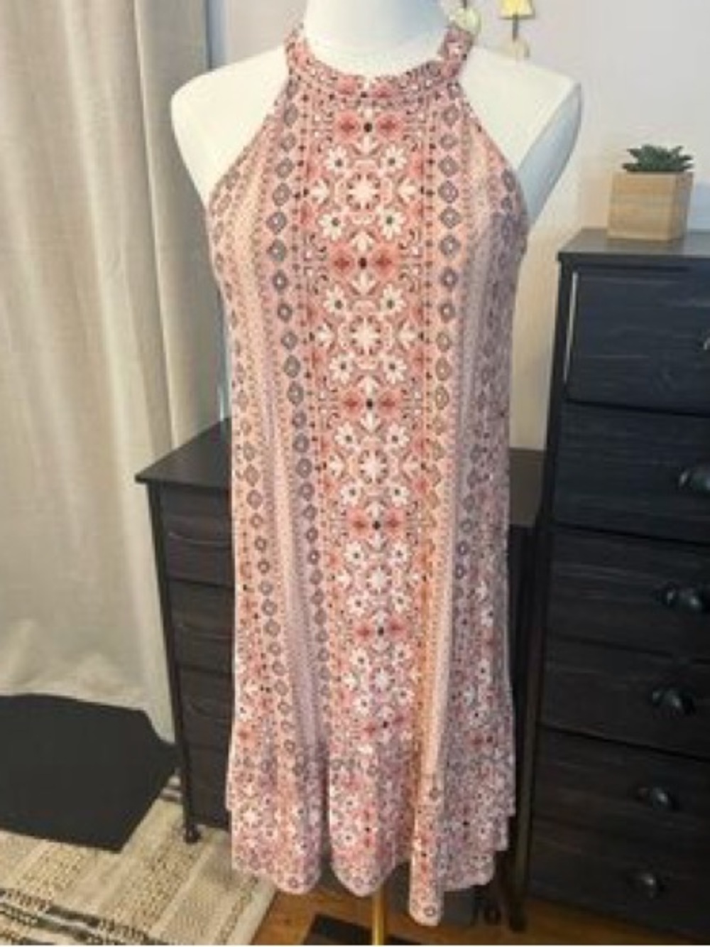 LOFT Pink Floral Halter Midi Dress